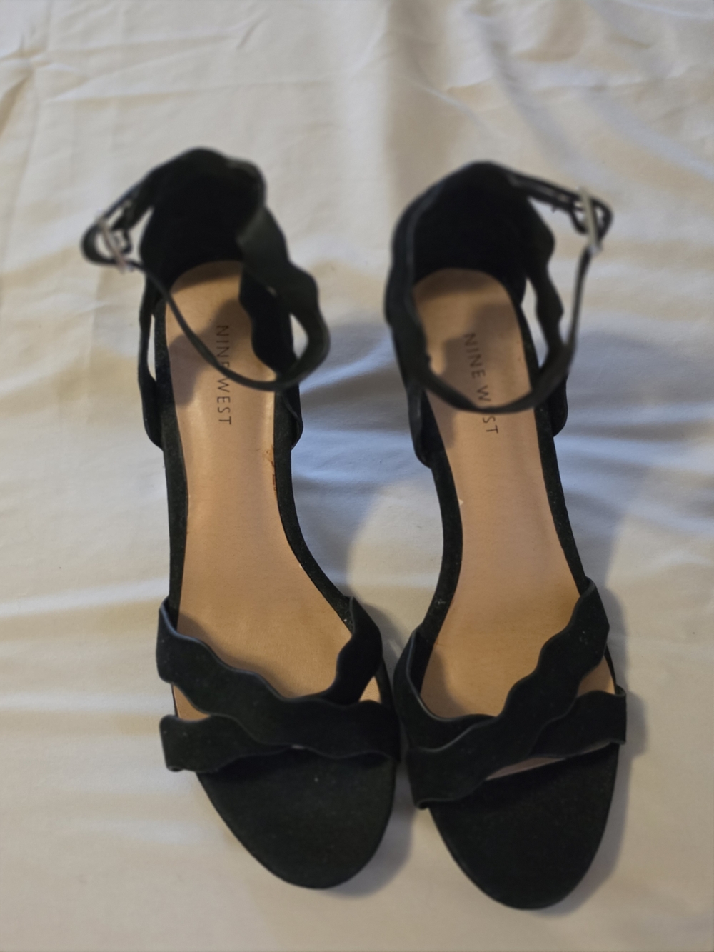 Nine West Black Ankle-Strap Wavy Sandals